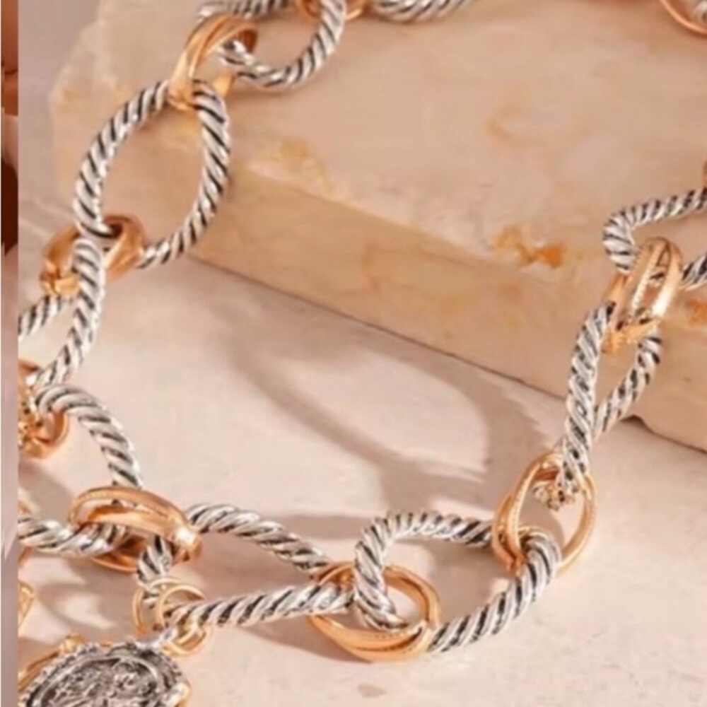 New 14K Gold Plated Collar Necklace Twist Chain Choker New - Picture 2 of 3